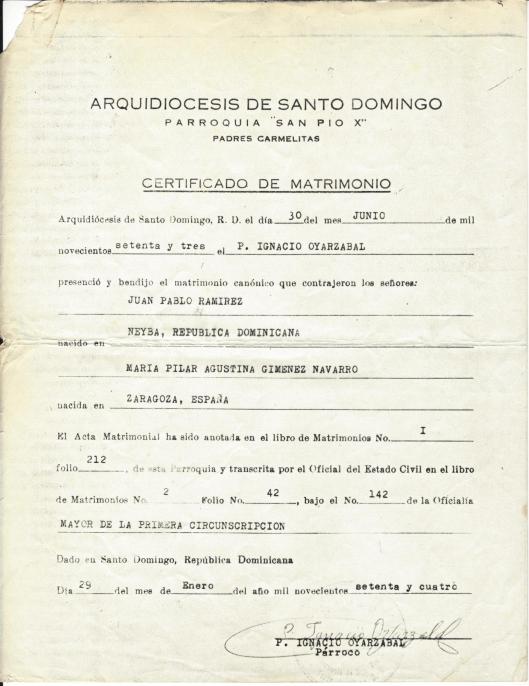 Certificado de matrimonio